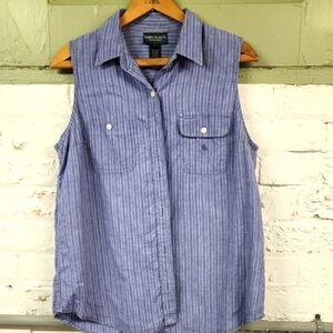 Lauren Ralph Lauren Blue Striped Sleeveless Button Down Shirt